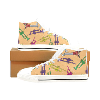 Marching Band Pattern White Men’s Classic High Top Canvas Shoes /Large Size - TeeAmazing