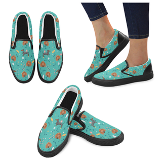 Dachshund Flower Black Women's Slip-on Canvas Shoes - TeeAmazing