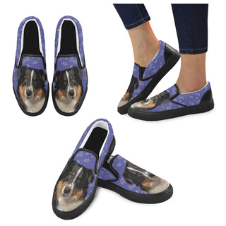 Australian Shepherd Black Women's Slip-on Canvas Shoes - TeeAmazing
