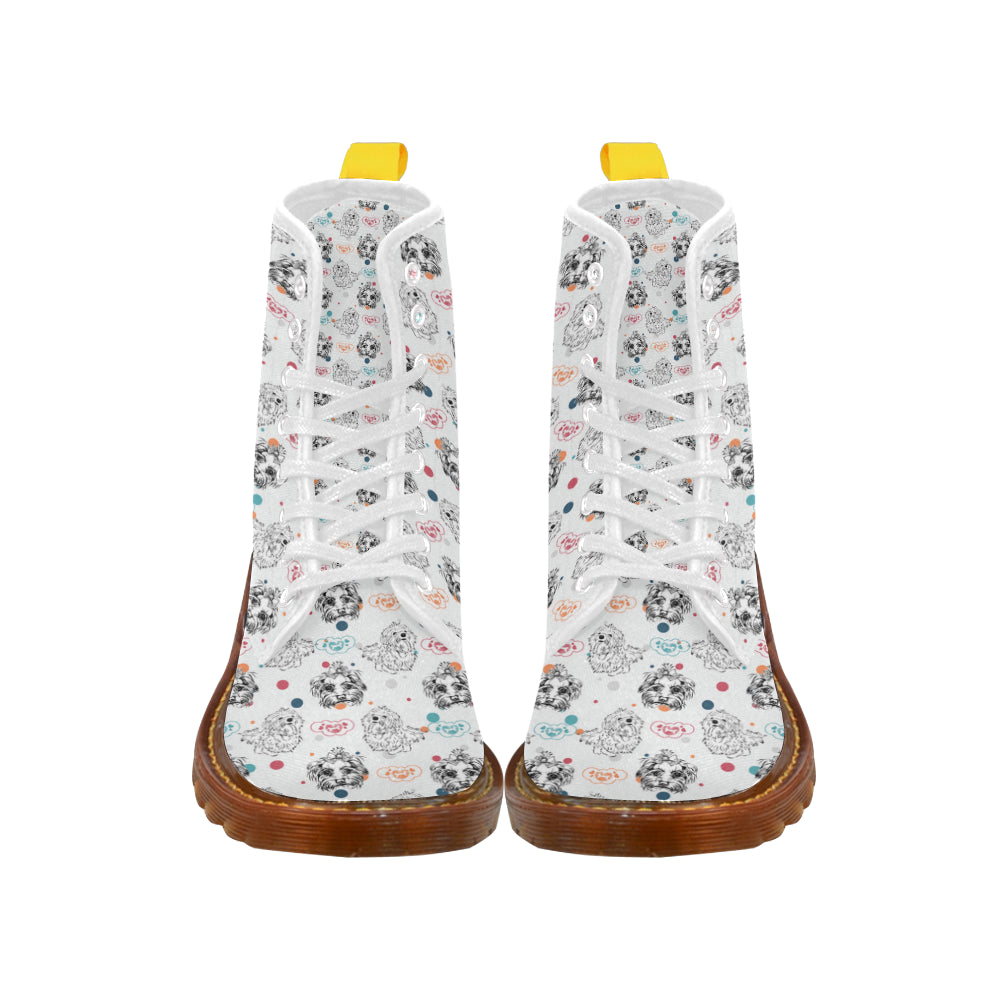 Maltese Pattern White Boots For Women - TeeAmazing