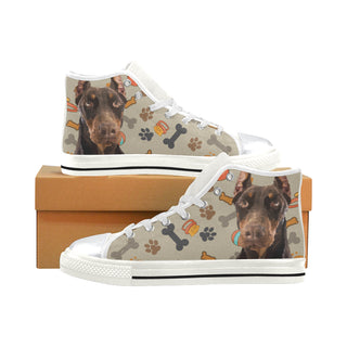 Doberman Dog White High Top Canvas Shoes for Kid - TeeAmazing