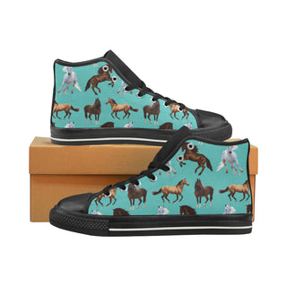Horse Pattern Black High Top Canvas Shoes for Kid - TeeAmazing