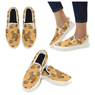 Capybara Pattern White Women's Slip-on Canvas Shoes - TeeAmazing