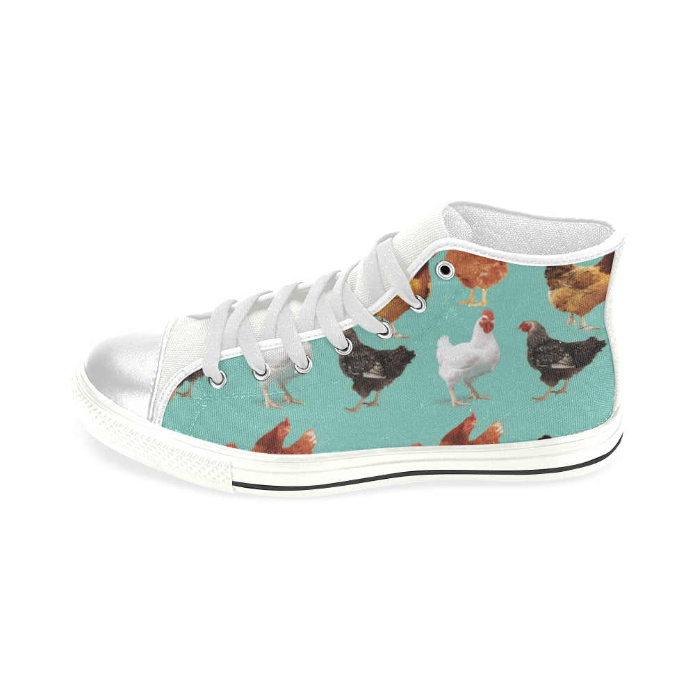 Chicken Pattern White High Top Canvas Shoes for Kid - TeeAmazing