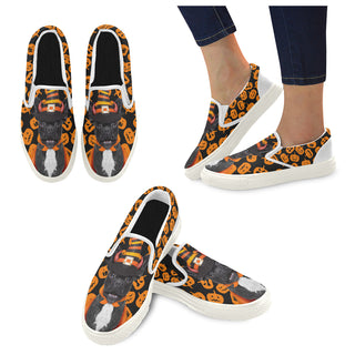 French Bulldog Halloweeen White Women's Slip-on Canvas Shoes - TeeAmazing