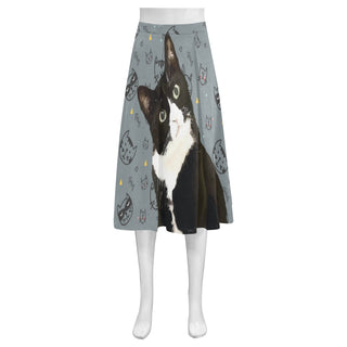 Tuxedo Cat Mnemosyne Women's Crepe Skirt (Model D16) - TeeAmazing