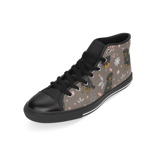 Rottweiler Flower Black High Top Canvas Shoes for Kid (Model 017) - TeeAmazing