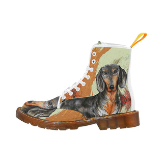 Dachshund Drawing White Boots For Men - TeeAmazing