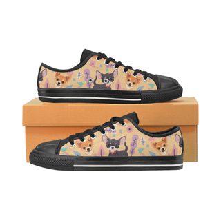 Chihuahua Flower Black Low Top Canvas Shoes for Kid (Model 018) - TeeAmazing