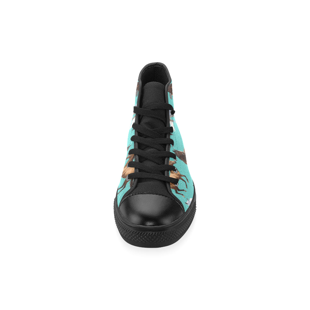 Horse Pattern Black High Top Canvas Shoes for Kid - TeeAmazing