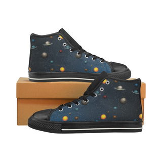 Planet Pattern Black High Top Canvas Shoes for Kid - TeeAmazing