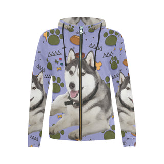 Siberian Husky Dog All Over Print Full Zip Hoodie for Women - TeeAmazing