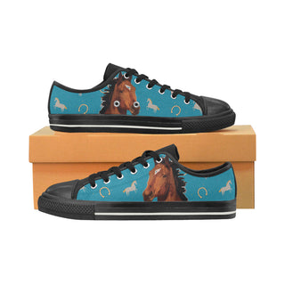 Horse Black Low Top Canvas Shoes for Kid - TeeAmazing