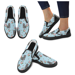 Skye Terrier Flower Black Women's Slip-on Canvas Shoes - TeeAmazing