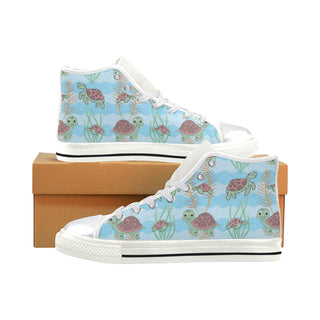 Turtle White High Top Canvas Shoes for Kid - TeeAmazing