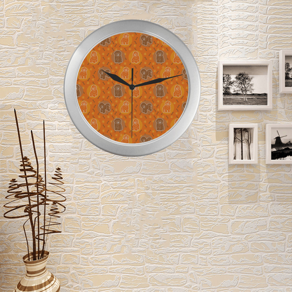 Bichon Frise Pattern Silver Color Wall Clock - TeeAmazing