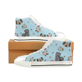 Skye Terrier Flower White High Top Canvas Shoes for Kid (Model 017) - TeeAmazing