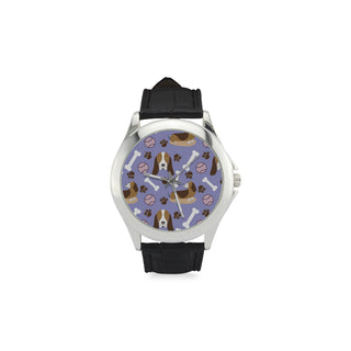 Basset Hound Pattern Women's Classic Leather Strap Watch - TeeAmazing