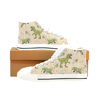 T-Rex Pattern White Men’s Classic High Top Canvas Shoes /Large Size - TeeAmazing