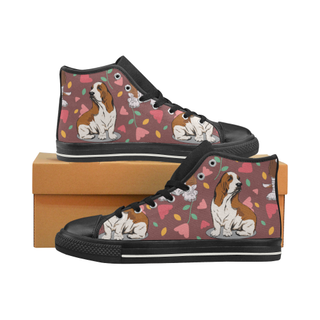 Basset Hound Flower Black High Top Canvas Women's Shoes/Large Size (Model 017) - TeeAmazing