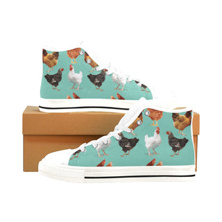 Chicken Pattern White Men’s Classic High Top Canvas Shoes /Large Size - TeeAmazing
