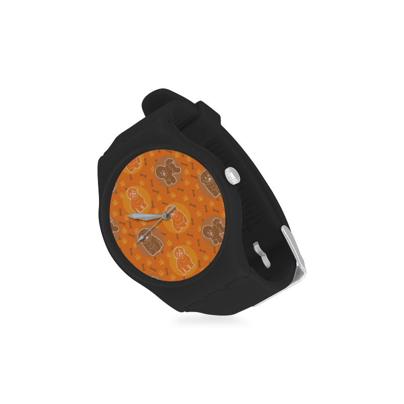 Bichon Frise Pattern Black Unisex Round Rubber Sport Watch - TeeAmazing