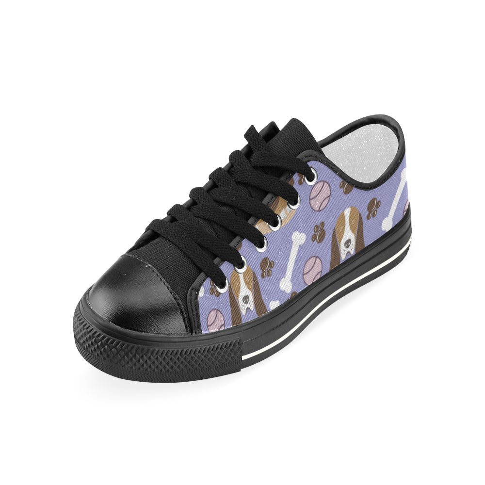 Basset Hound Pattern Black Women's Classic Canvas Shoes - TeeAmazing