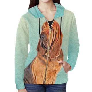 Bloodhound Lover All Over Print Full Zip Hoodie for Women - TeeAmazing