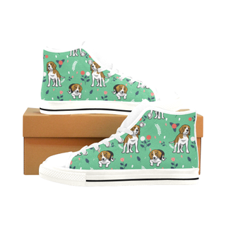 Beagle Flower White Men’s Classic High Top Canvas Shoes /Large Size - TeeAmazing