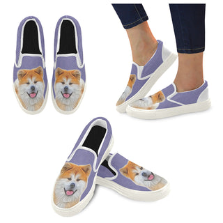 Akita Lover White Women's Slip-on Canvas Shoes - TeeAmazing