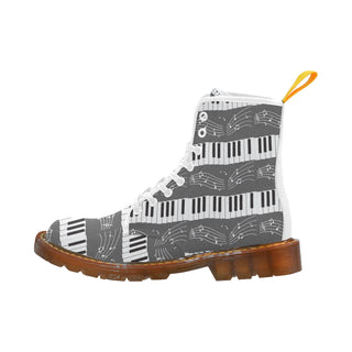 Piano Pattern White Boots For Women - TeeAmazing