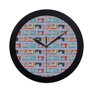 Sewing Machine Pattern Black Circular Plastic Wall clock - TeeAmazing