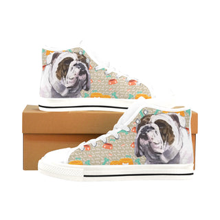 English Bulldog White Men’s Classic High Top Canvas Shoes /Large Size - TeeAmazing