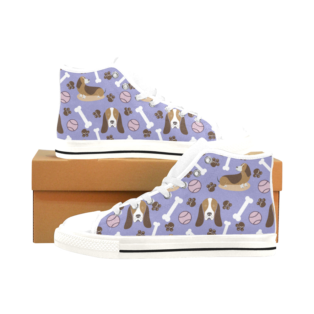 Basset Hound Pattern White Men’s Classic High Top Canvas Shoes /Large Size - TeeAmazing