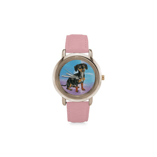 Dachshund Water Colour No.1 Women's Rose Gold Leather Strap Watch - TeeAmazing