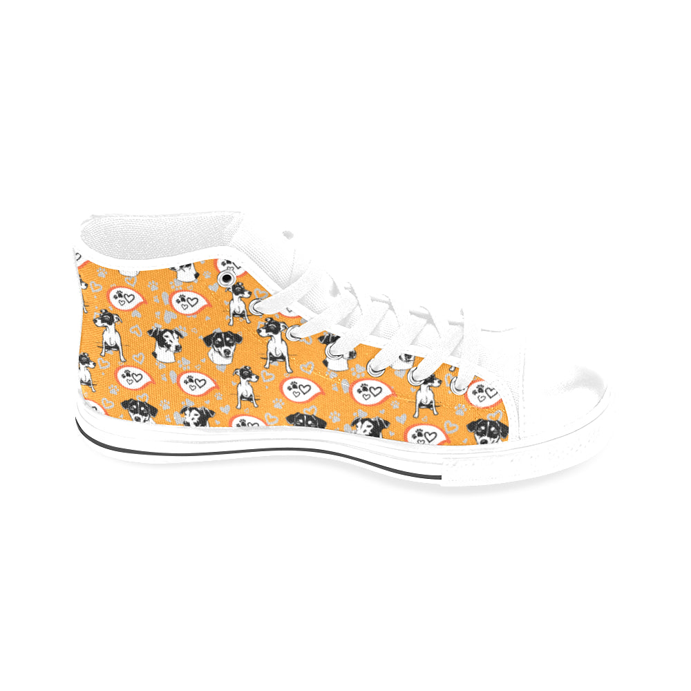 Jack Russell Terrier Pattern White Men’s Classic High Top Canvas Shoes /Large Size - TeeAmazing