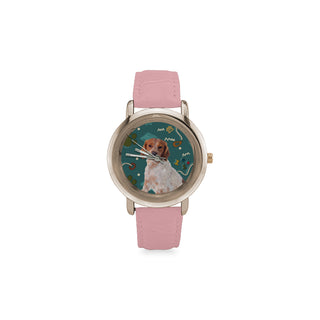 Brittany Spaniel Dog Women's Rose Gold Leather Strap Watch - TeeAmazing