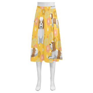 Petit Basset Griffon Vendéen Flower Mnemosyne Women's Crepe Skirt (Model D16) - TeeAmazing