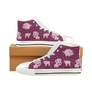 Pig White Women's Classic High Top Canvas Shoes - TeeAmazing
