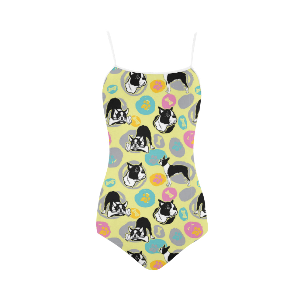 Boston Terrier Pattern Strap Swimsuit - TeeAmazing