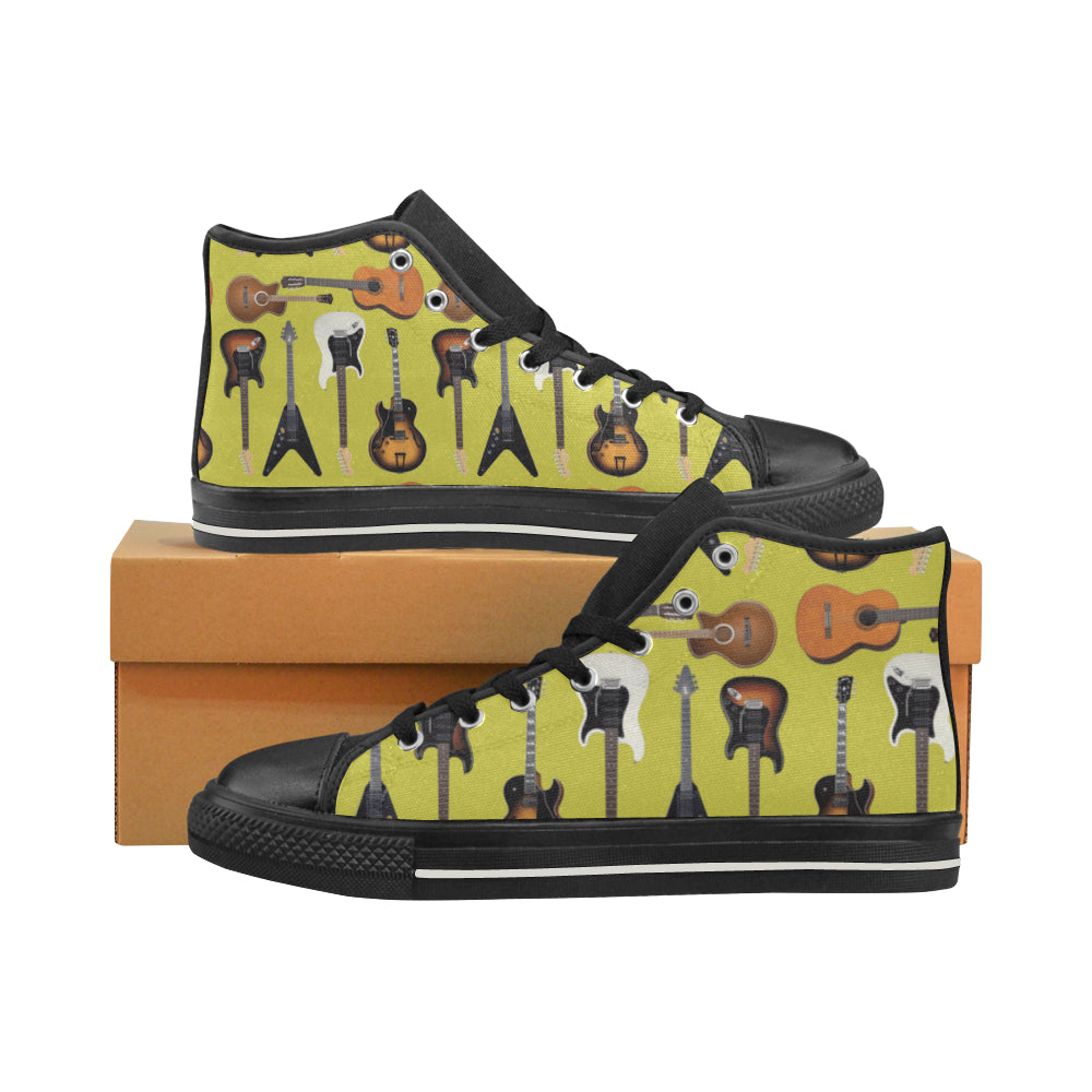 Guitar Pattern Black High Top Canvas Women's Shoes/Large Size - TeeAmazing