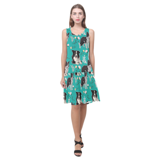 Border Collie Flower Sleeveless Splicing Shift Dress - TeeAmazing