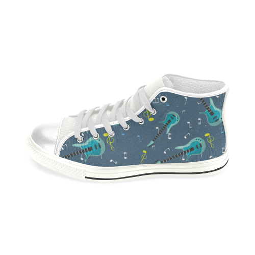 Electric Guitar Pattern White Men’s Classic High Top Canvas Shoes - TeeAmazing