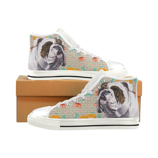 English Bulldog White Men’s Classic High Top Canvas Shoes - TeeAmazing