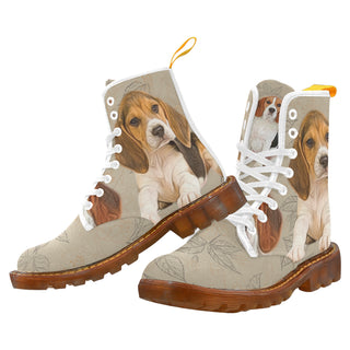 Beagle Lover White Boots For Women - TeeAmazing