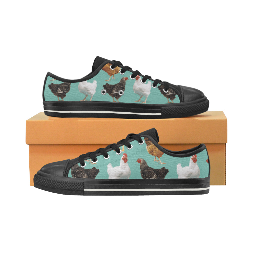 Chicken Pattern Black Low Top Canvas Shoes for Kid - TeeAmazing