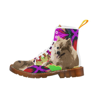 Pomeranian Painting White Boots For Women - TeeAmazing