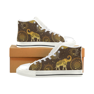 Elephant and Mandalas White Men’s Classic High Top Canvas Shoes - TeeAmazing