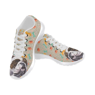 English Bulldog White Sneakers for Women - TeeAmazing