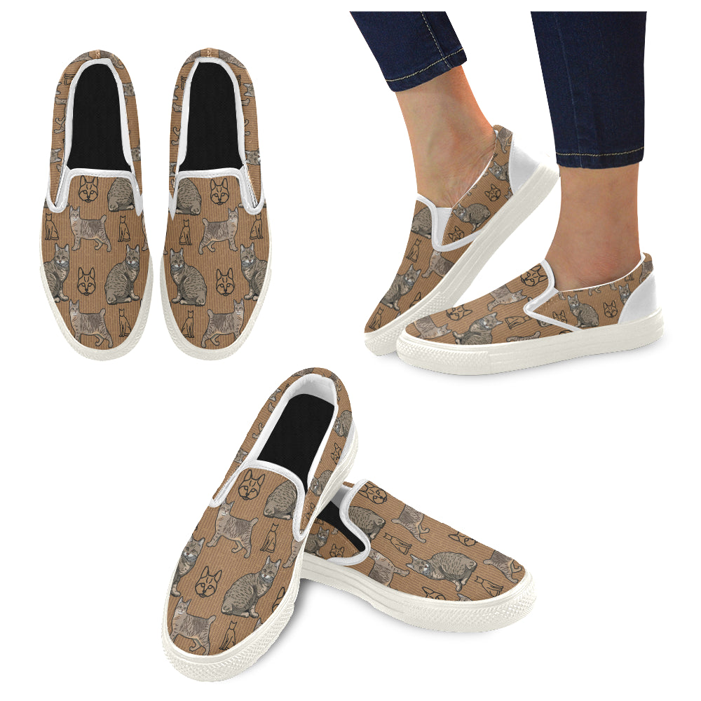 Pixie-bob White Women's Slip-on Canvas Shoes - TeeAmazing